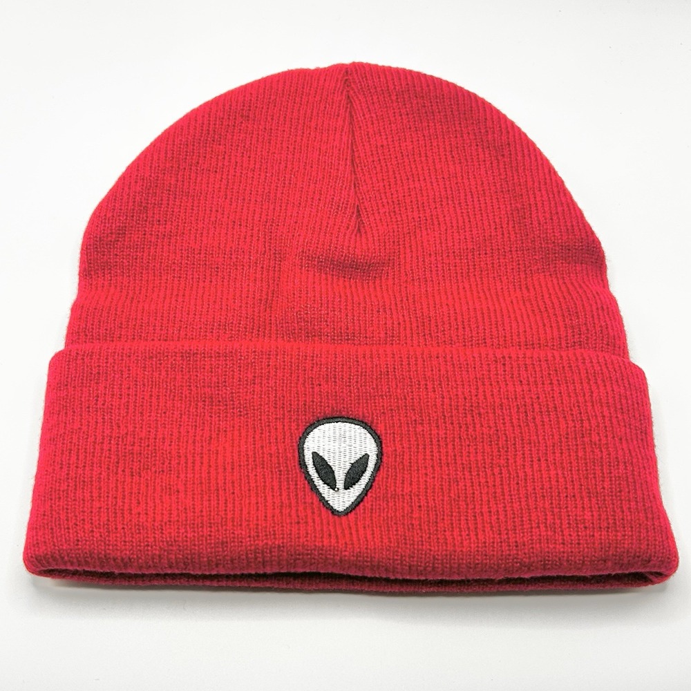 Alien Head White Cartoon Beanie Hat Cap Knit Cuff Red Fashion Casual Outdoors